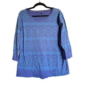 Cotton Lightweight Colorful Fresh Produce Purple Tunic Top 3/4 Sleeve Size SM